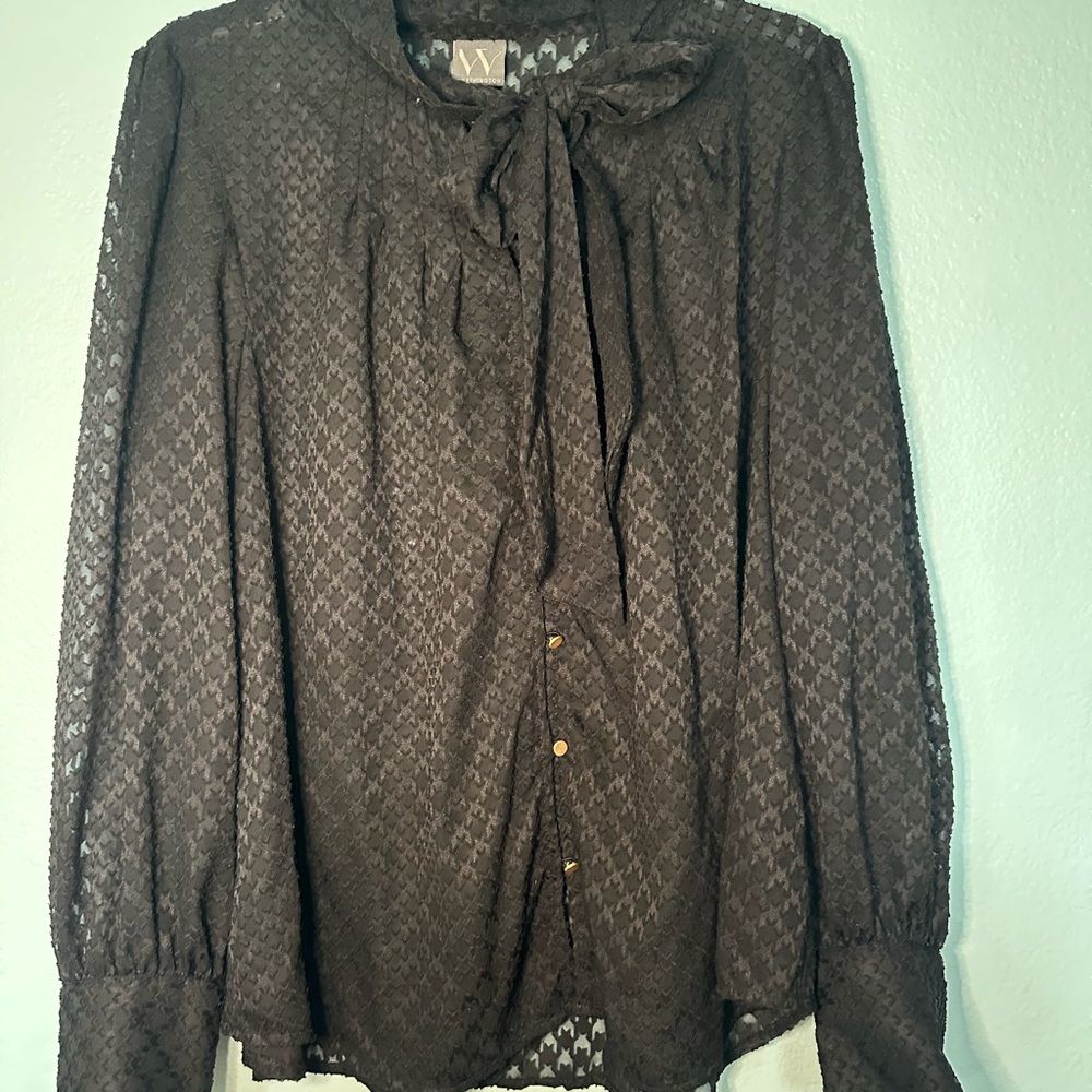 Black Sheer Blouse with Bow Tie